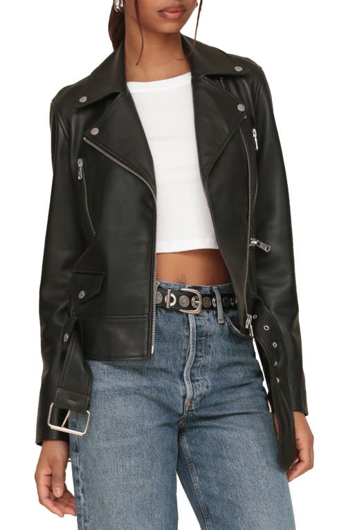 Shop Avec Les Filles Belted Leather Biker Jacket In Black