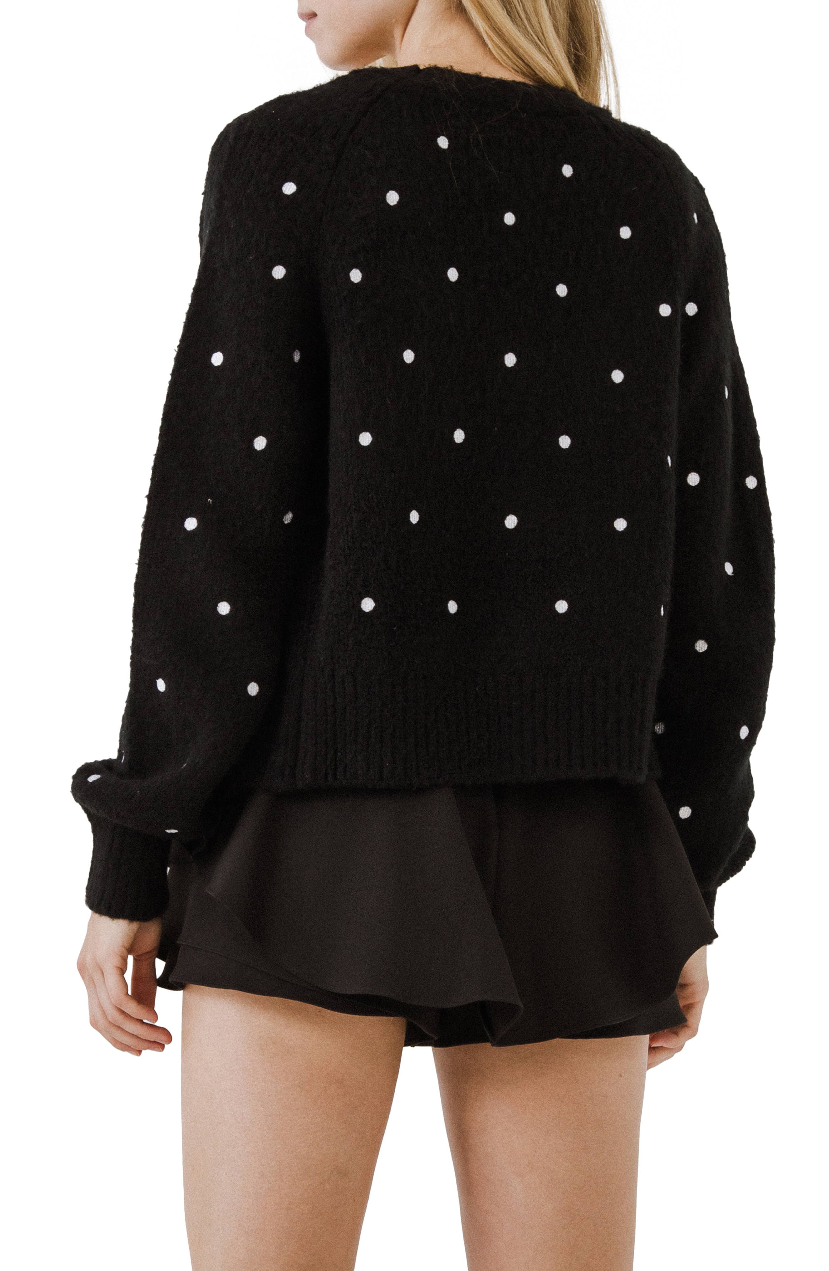 stone polka dot balloon sleeve cardigan