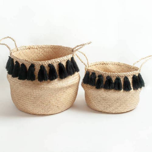 Creative Women Black Tasseled Belly Basket In Black