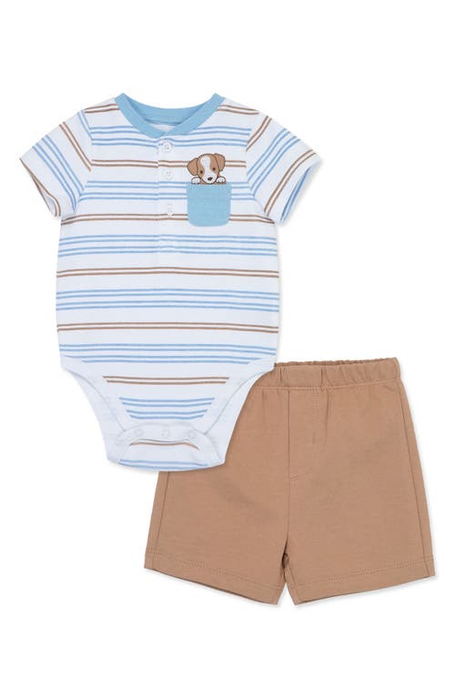Shop Little Me Stripe Appliqué Puppy Bodysuit & Knit Shorts Set In Brown