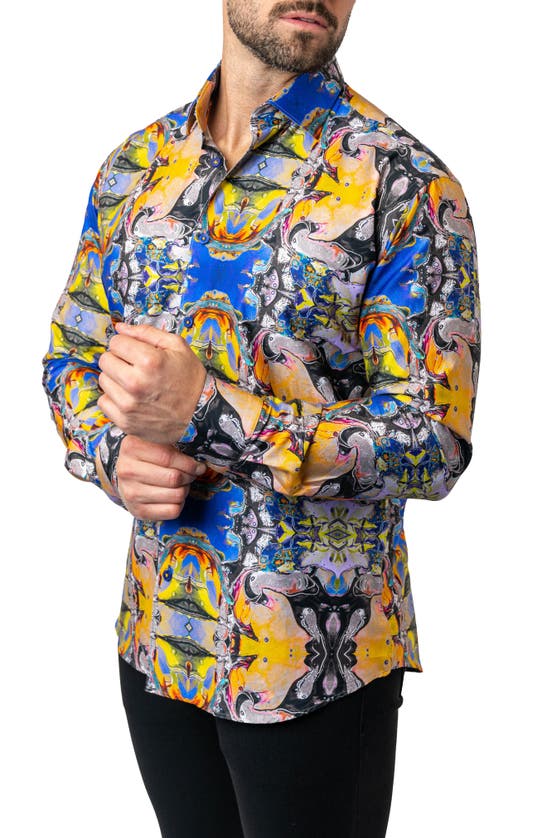 Maceoo Fibonacci Acid Trip Contemporary Fit Button-up Shirt In Blue