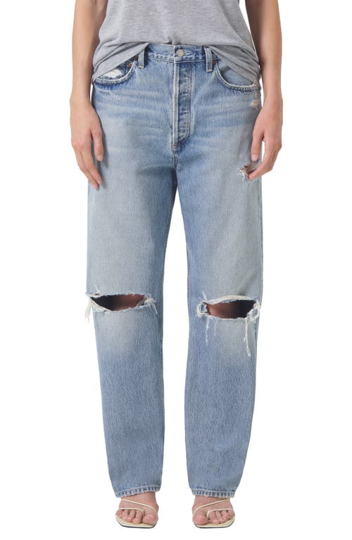 '90s Ripped Mid Rise Straight Leg Jeans in Threadbare