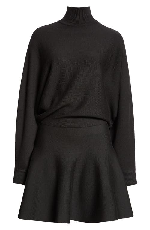 Shop Alaïa Dolman Long Sleeve Turtleneck Sweater Dress In Noir Alaia