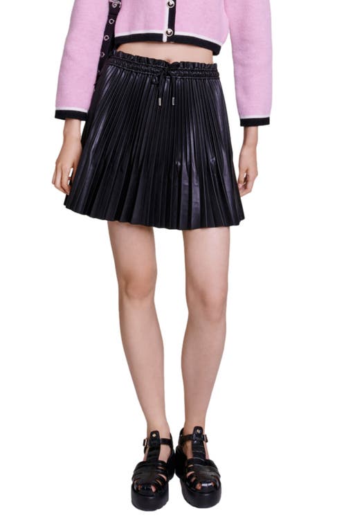 Jake Pleated Faux Leather Miniskirt in Black