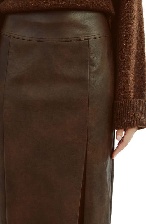 Shop Bardot Dante Faux Leather Midi Skirt In Dark Choco