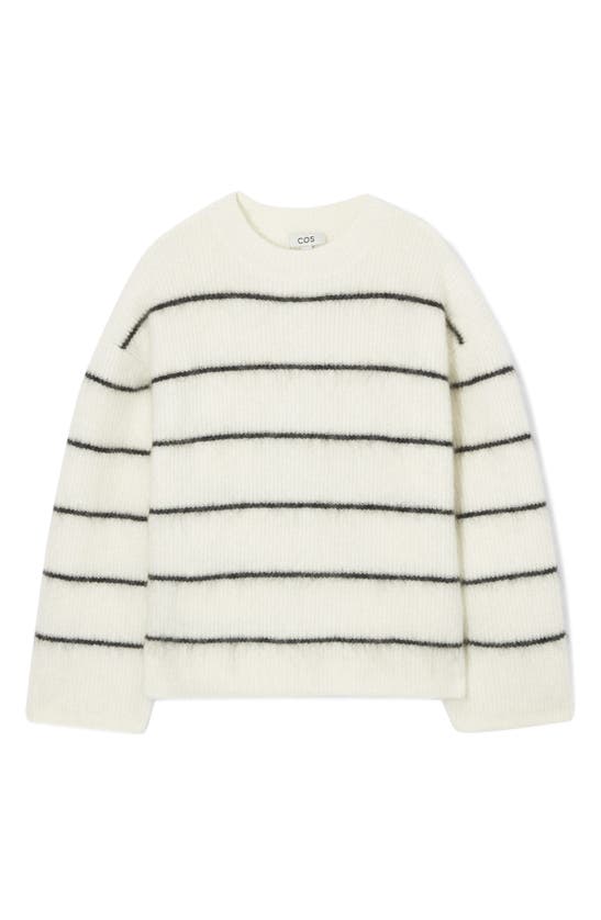 Cos Relaxed Fit Stripe Wool & Mohair Blend Sweater In White