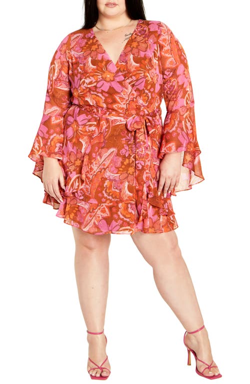 City Chic Lexi Long Sleeve Faux Wrap Dress Freehand Blooms at