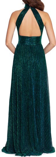 B & Adam Metallic Crinkle Halter Neck Sleeveless Gown