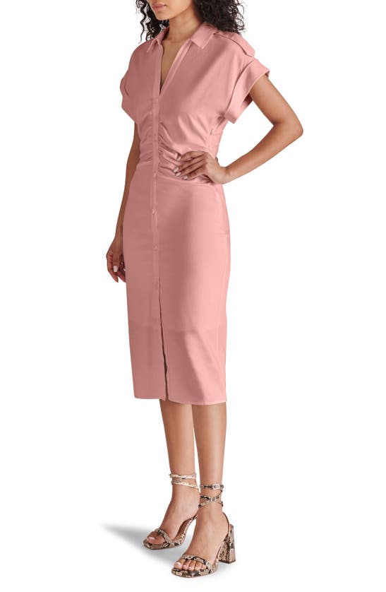 Shop Steve Madden Cambrie Ruched Linen Blend Midi Dress In Blush