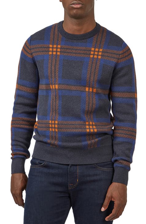 Jacquard Check Cotton Crewneck Sweater