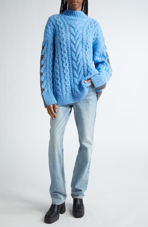 Shop Stella Mccartney Colorblocked Cable Knit Sweater In Blue Multi