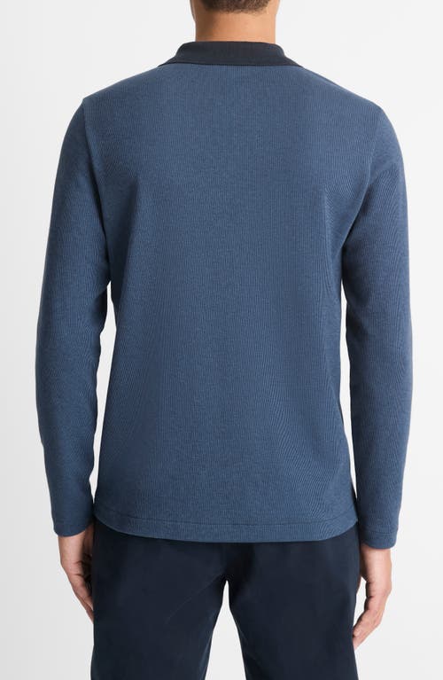 Vince Bi-color Rib Johnny Collar Long Sleeve Polo In Blue
