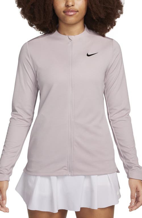 Shop Nike Dri-fit Uv Advantage Zip-up Top In Platinum Violet/black