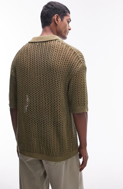 Shop Topman Open Knit Polo Sweater In Khaki Green