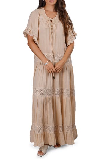 Saachi Tiered Cotton Maxi Dress In Taupe