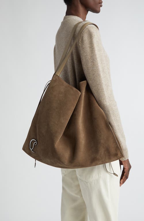 Christian Louboutin Le 54 Suede Drawstring Tote In E722 Silex/silex/gun Metal