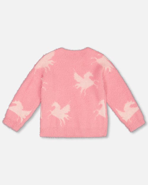 Shop Deux Par Deux Girl's Jacquard Unicorn Sweater Hairy Knit Pink In Mauve Glow