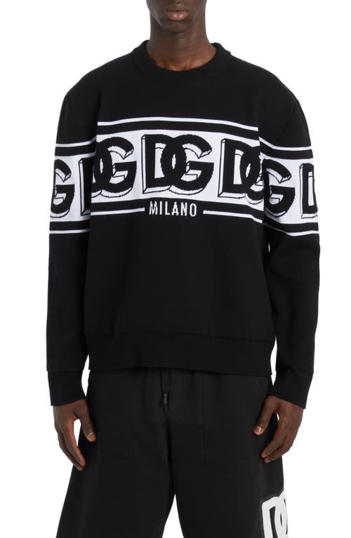 Shop Dolce & Gabbana Dolce&gabbana Dg Logo Jacquard Crewneck Sweater In Nero/bianco