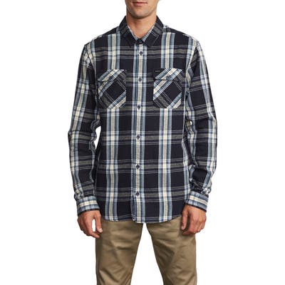 Rvca Reverberation Plaid Button-Up Flannel Shirt, Blue
