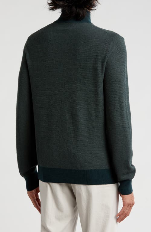 Bruno Magli Piqué Merino Wool Feeder Stripe Quarter Zip Pullover In Green Mint
