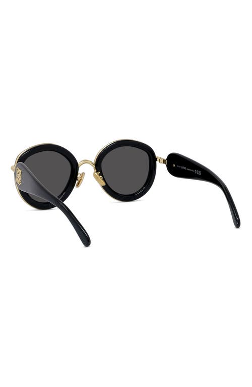 Shop Loewe 49mm Small Round Sunglasses In Shiny Black/smoke