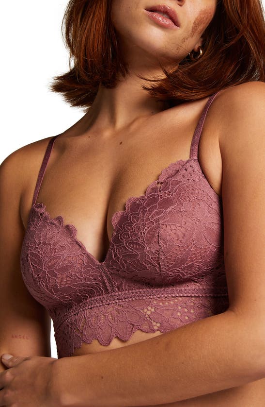 Shop Hunkemoller Shiloh Lace Longline Bra In Wistful Mauve