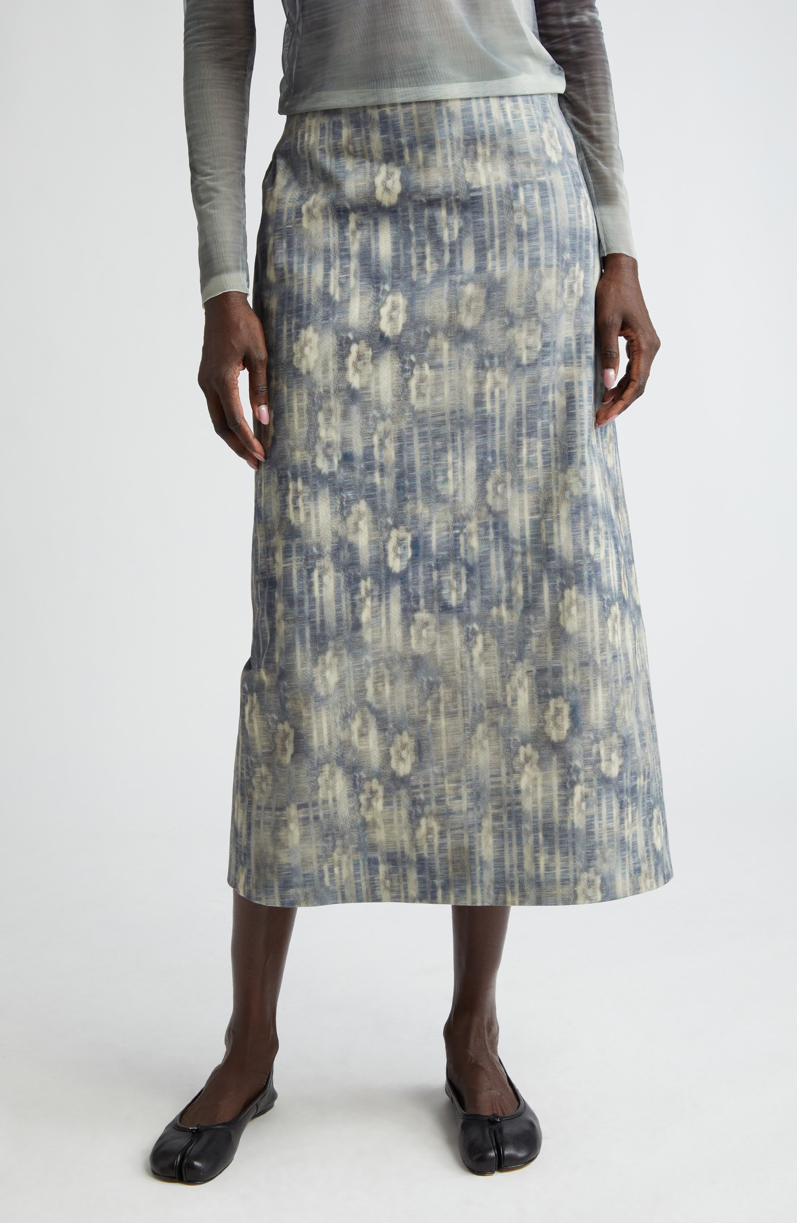 Erdem floral-print denim skirt - Blue