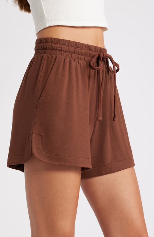 Shop Open Edit Curved Hem Pajama Shorts In Brown Soil