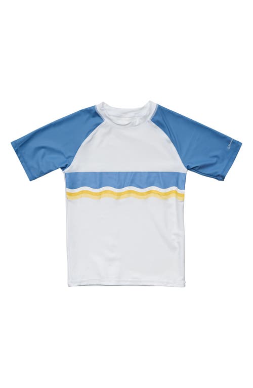 Snapper Rock Kids' Stripe Short Sleeve Rashguard Yellow/White/Blue at Nordstrom,