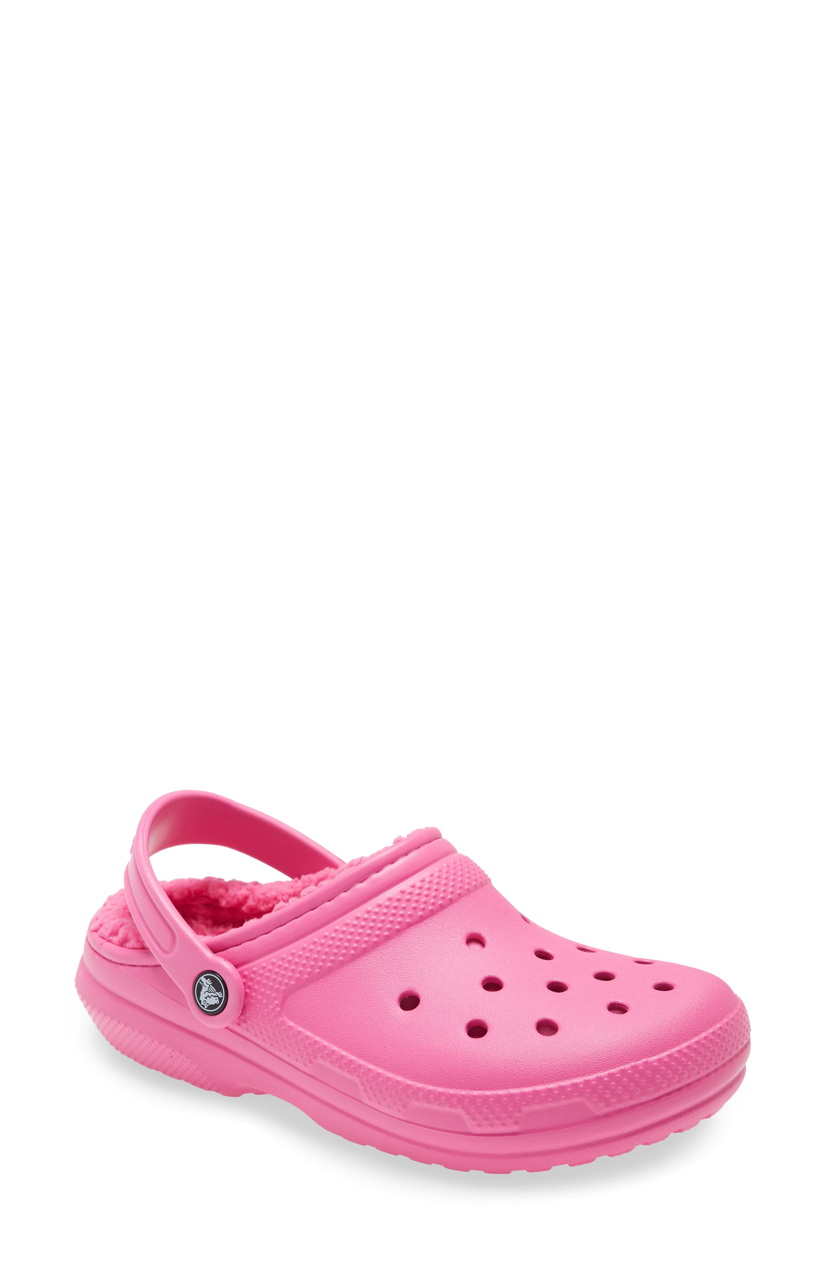 electric pink fuzzy crocs