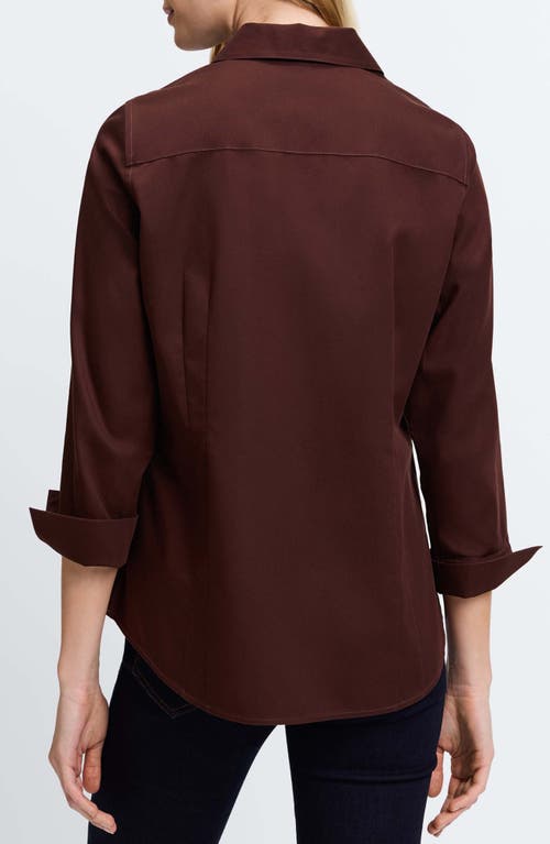 Foxcroft Brooke Grosgrain Trim Cotton Button-up Shirt In Chicory Coffee