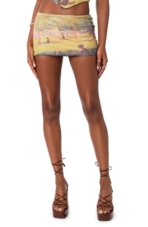 Warped Houndstooth Brown Printed Mesh Maxi Skirt