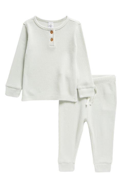 Waffle Knit Cotton Henley & Joggers Set (Baby)