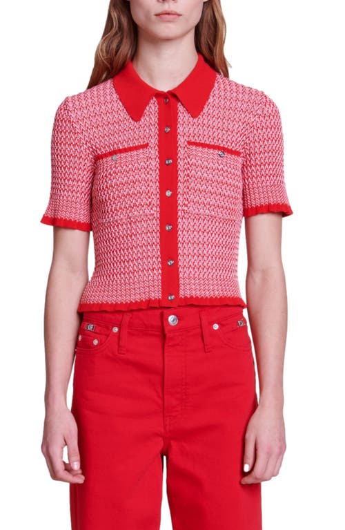 maje Manamaille Herringbone Knit Button-Up Shirt in Red at Nordstrom, Size 0