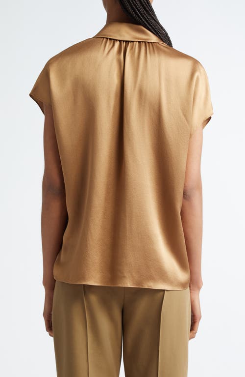 Shop Vince Cap Sleeve Gathered Back Short Sleeve Silk Button-up Shirt In Light Nile