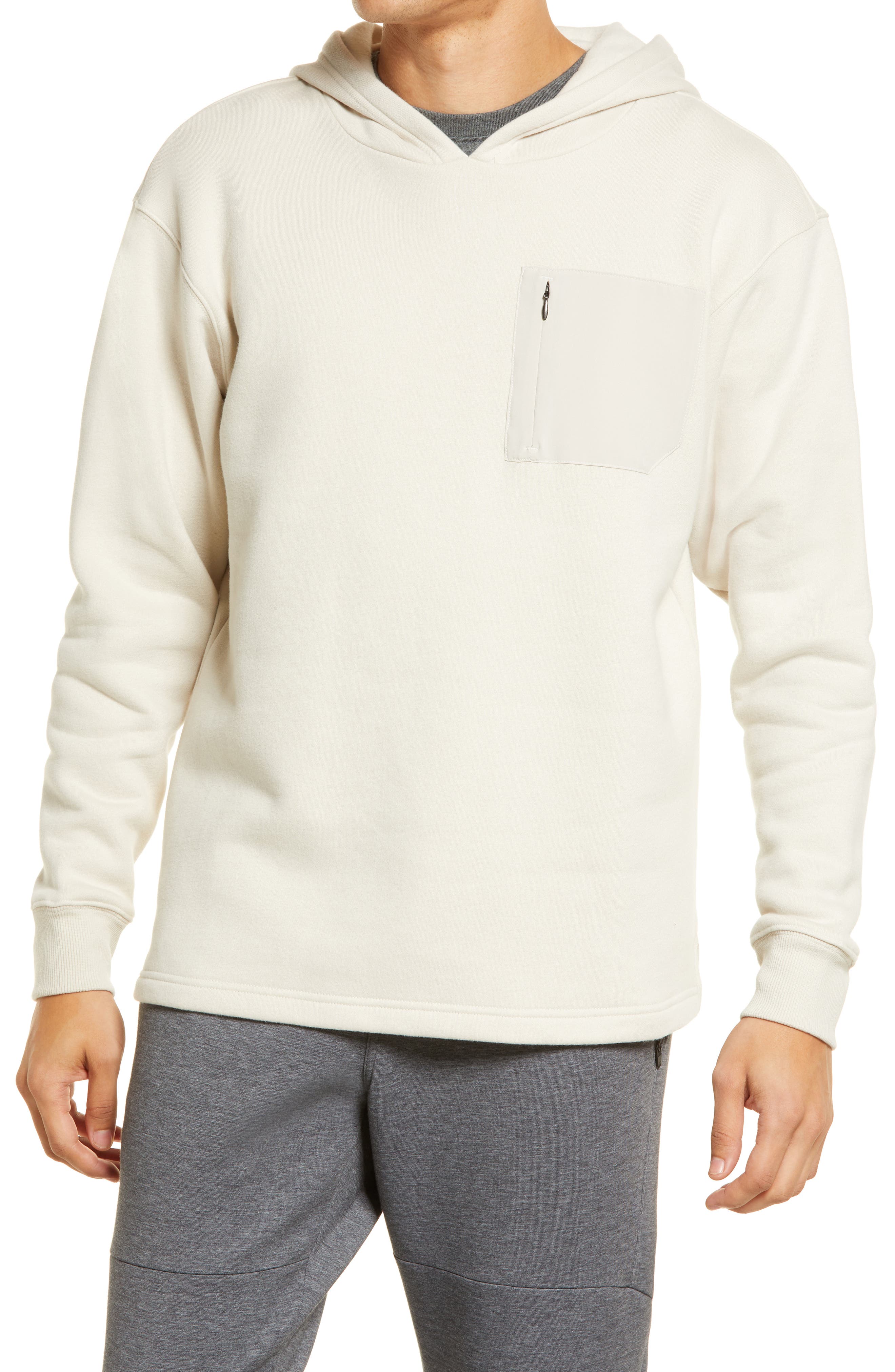 pocketless hoodie pullover