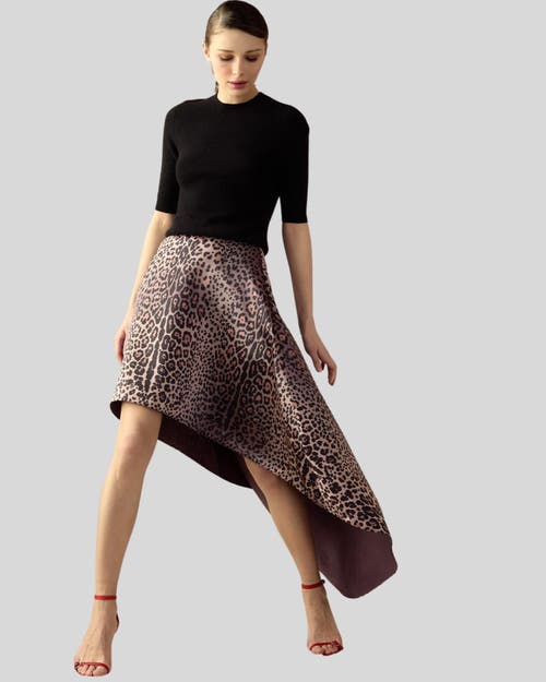 Shop Cynthia Rowley Leopardess Satin Skirt In Brown