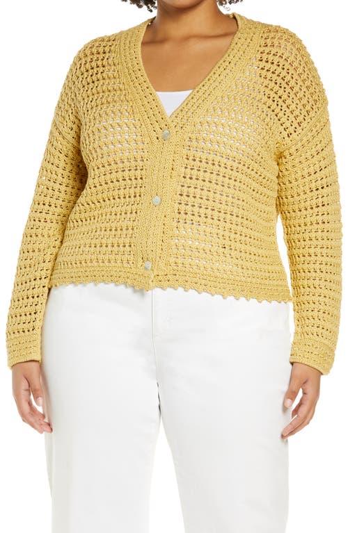 Vince Crochet Cropped Cardigan In Warm Sand