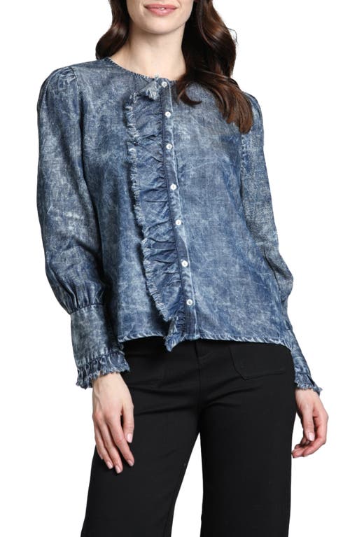 Shop Apny Moon Wash Balloon Sleeve Button-up Shirt In Indigo