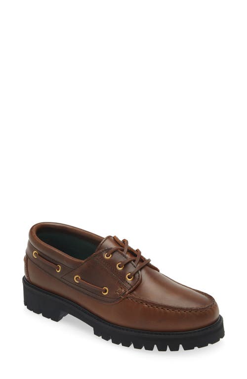 Shop Vinny's Boat Shoe In Dark Brown Leather