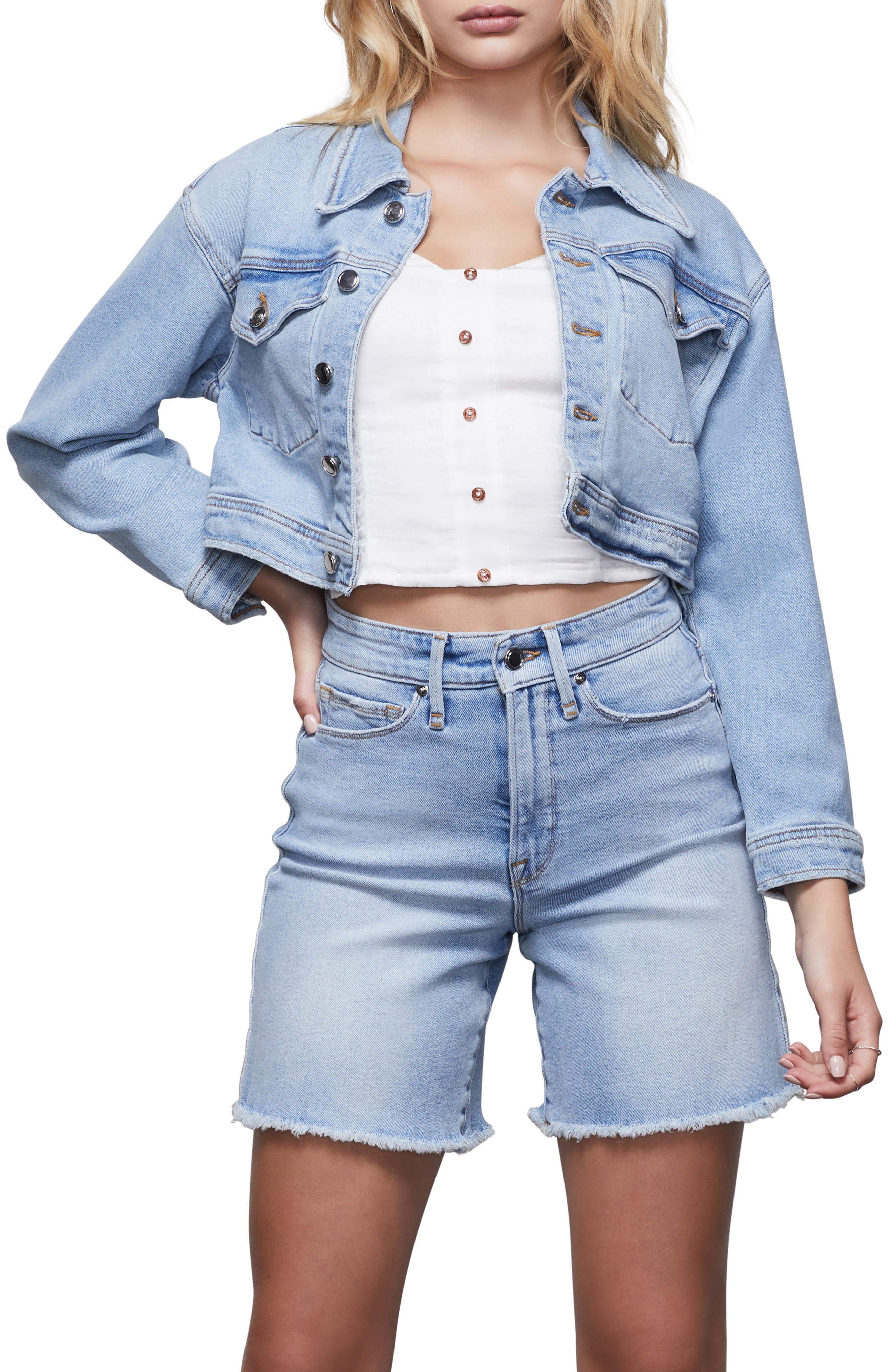 colored cropped denim jacket