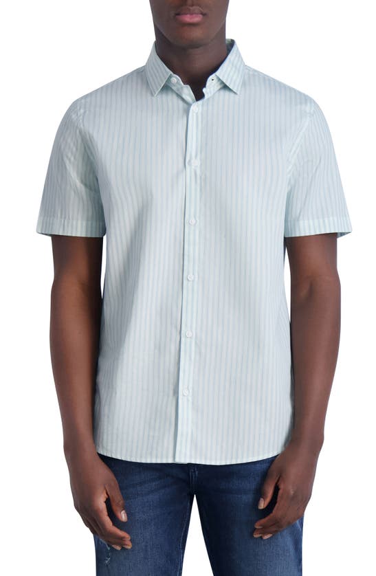 Karl Lagerfeld Stripe Short Sleeve Cotton Button-down Shirt In Mint