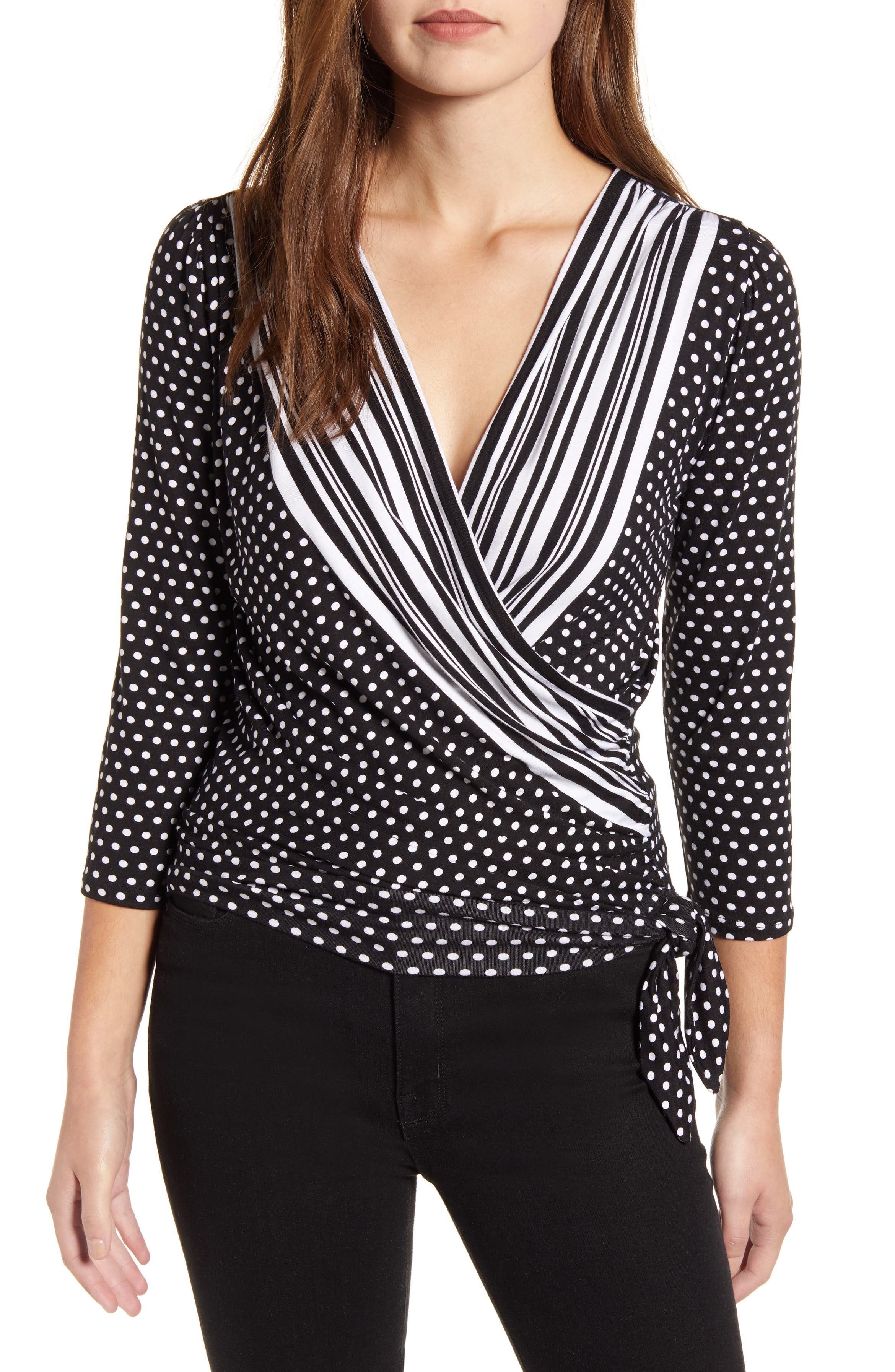 Loveapella Mixed Print Faux Wrap Top | Nordstrom