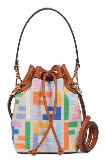 Fendi Mini Mon Tresor Logo Canvas Bucket Bag In Neutrals | ModeSens