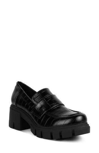 Shop London Rag Benz Croc Embossed Loafer Pump In Black