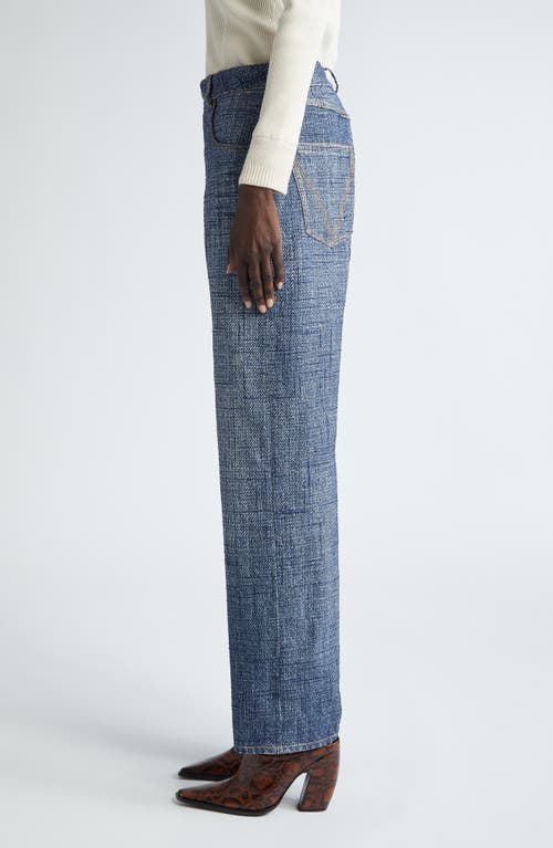 Shop Bottega Veneta Denim Print Straight Leg Pants In Indigo/white