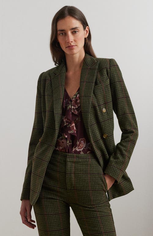 Shop Ralph Lauren Lauren Check Double Breasted Jacket In Olive Multi