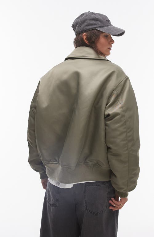 Shop Topshop Twill Bomber Jacket In Dark Green