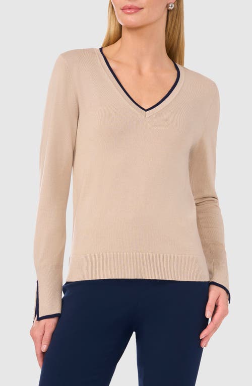 Halogenr Halogen(r) Contrast Trim Sweater In Coastal Beige