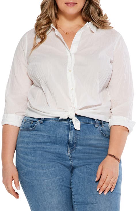 Crinkle Button-Up Cotton Shirt (Plus Size)